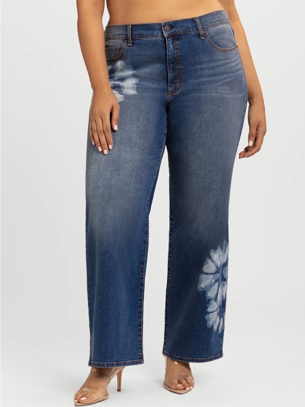 Jessica Simpson Blue Wide-Leg Tie-Dye Floral Jeans
